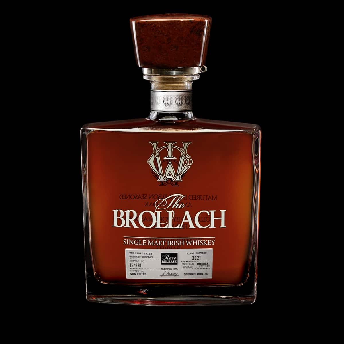 A bottle of the best single malt Irish whiskey, The Brollach