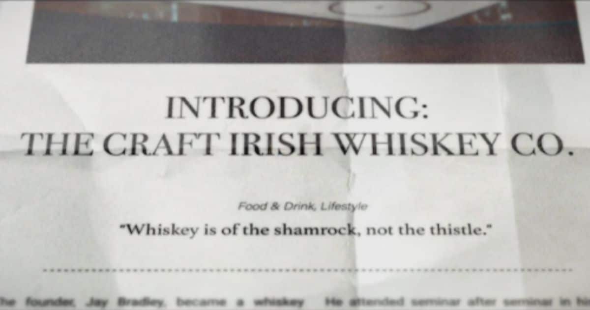 A newspaper's cutout about The Craft Irish Whiskey Co.