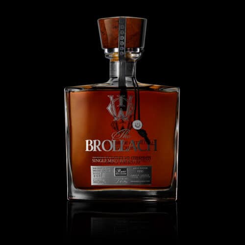 A bottle of the Brollach double distilled ultra rare single malt whiskey