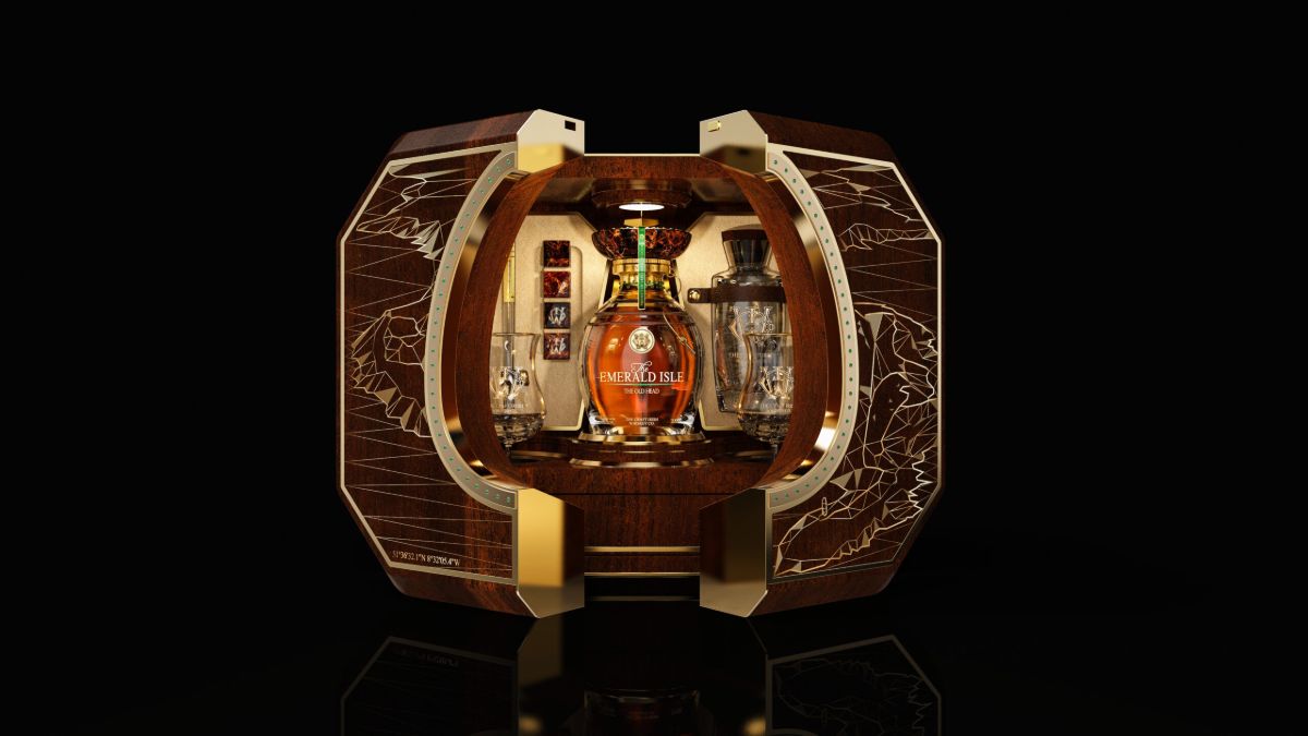 Luxury whiskey set with real emeralds
