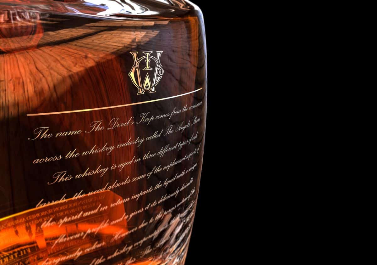 An engraved luxury whiskey bottle