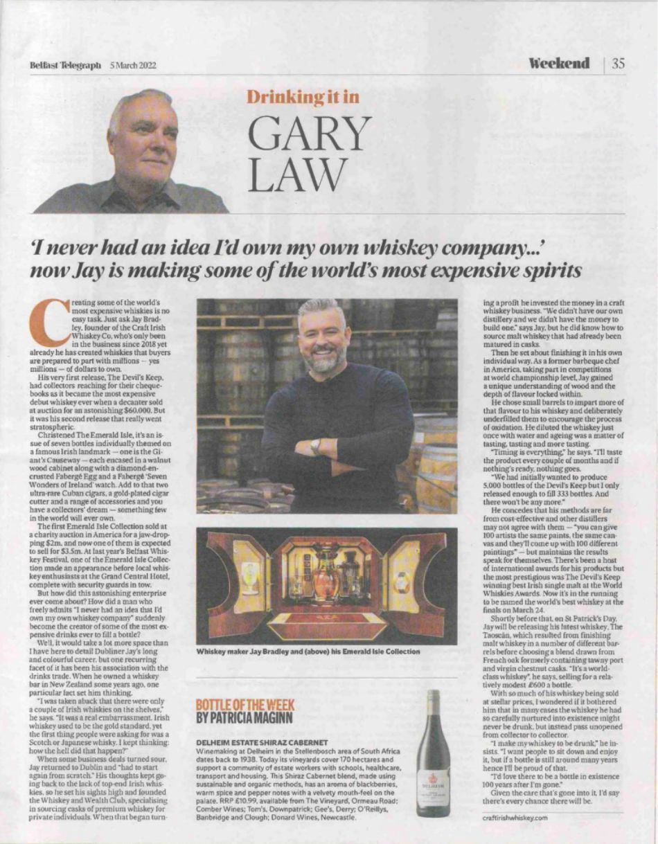 A newspaper page about the Craft Irish Whiskey Co.