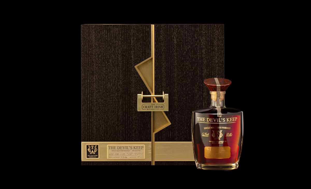 Rare Irish whiskey bottle The Devil’s Keep 2023 Edition, a luxury single malt.